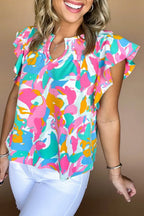 Multi Colour Flutter Sleeve Blouse Abstract Print Women UK