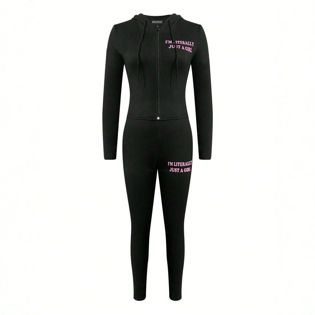 Women's Sporty Letter-Print Long-Sleeve Pants Set