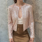 Crew-neck Long-sleeve Solid-color Cardigan Casual Sequin Jacket