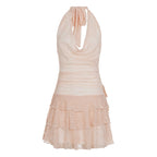 Lace-embellished Backless Pleated Dress Vacation-style