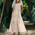 Women's Solid-Color Loose-Fitting All-Match Cotton-Linen Dress With Pockets