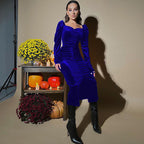 Women's Pleated Slim Fit Slit Long-sleeved Dress