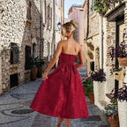 Womens Solid-Color Jacquard Satin Tube Dress