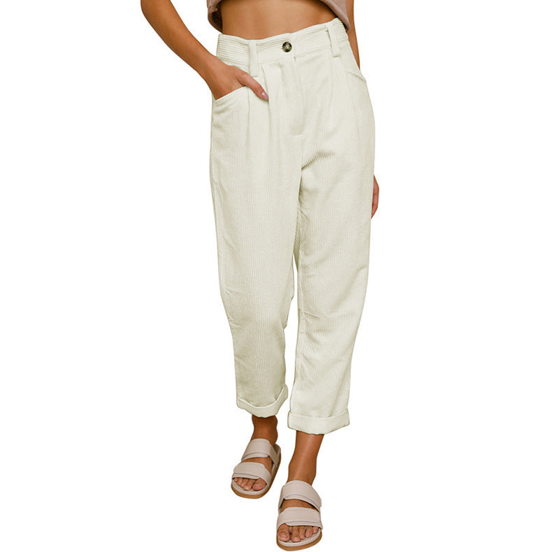 Baggy Corduroy Straight Pants Oversized Spodnie Elegant Trousers New Broek Women Causal Spring Fall High Wasit Pantalones