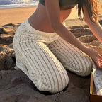 Resort-style Textured Hollow-out Loose-fitting Solid-color Casual Pants