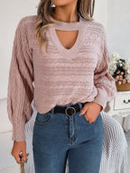 Women Casual Hollow Out Cable Knit Long Sleeve Pullover Sweater
