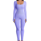 Threaded Square Collar Buttocks Slim Jumpsuit