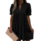 Lace Solid Color V-Neck High-End A-Line Dress