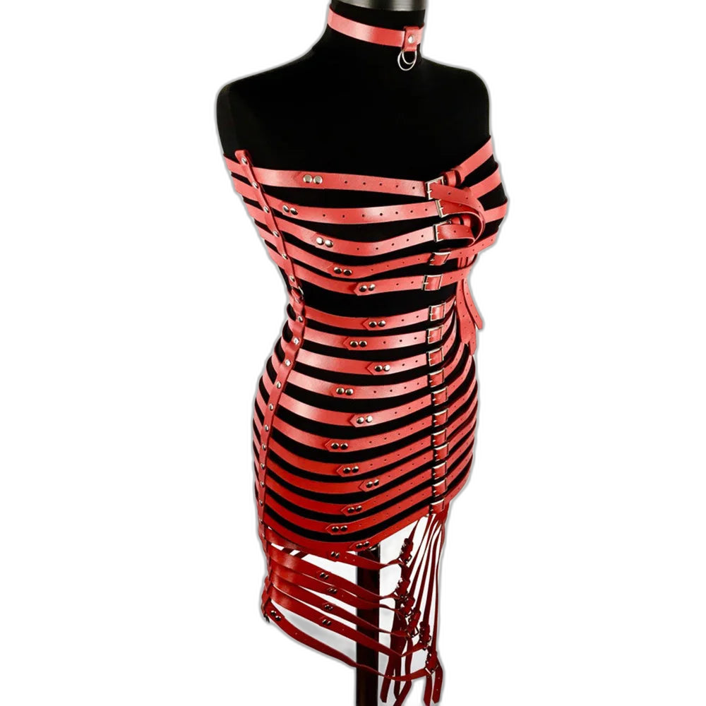 Seductive Black Bondage Harness Corset Dress