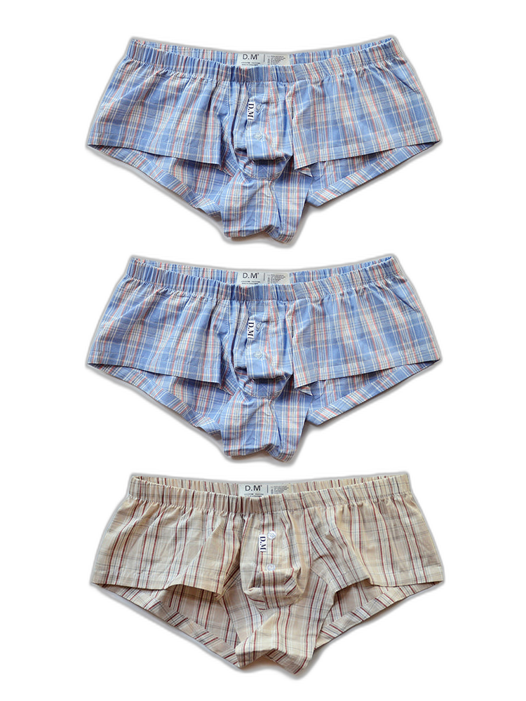 Mens Plaid Front Pouch Boxer Shorts