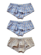 Mens Plaid Front Pouch Boxer Shorts