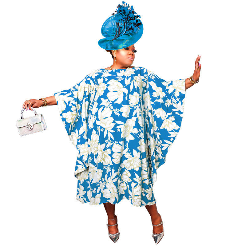 Women's Multi-color Split Skirt With Kimono Sleeves Plus-size Dress