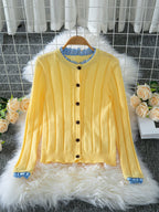 Autumn Ruffled Stitching Slim-fit Crop-top Outer Sweater Cardigan
