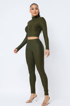 Honeycomb Mock Neck Cropped Jacket and Leggings Set