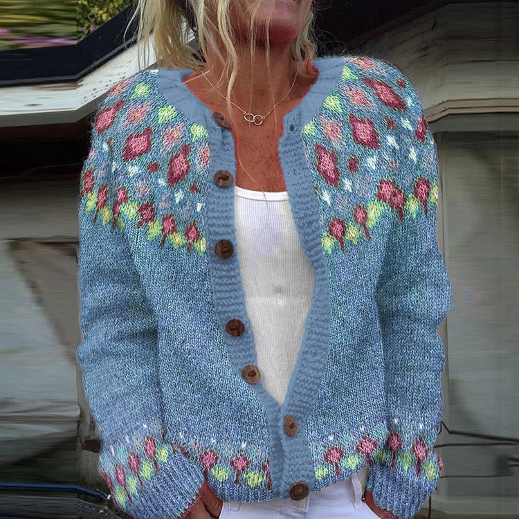 Cardigan Color-blocked Loose-fitting Fashionable Knitwear