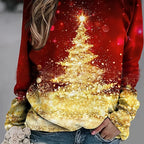 Women's Christmas Long-sleeve T-shirt Crew-neck Printed Top