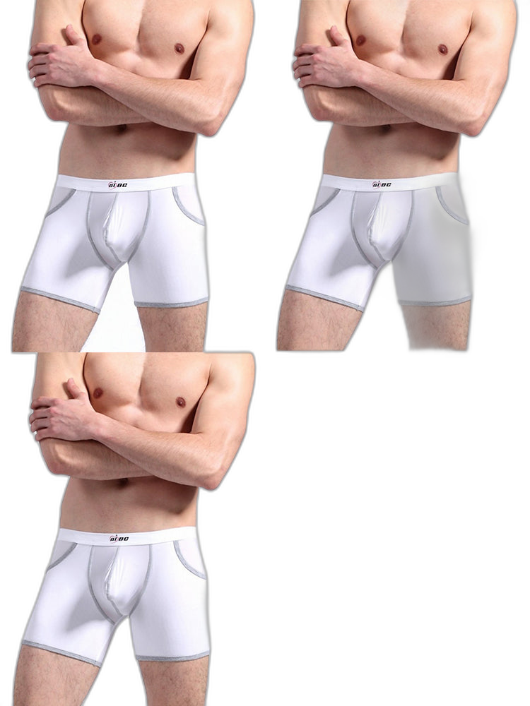3 Pack Men's Long Leg Boxer Briefs Made of Ultra-Thin Ice Silk with Anti-Wear Elastic