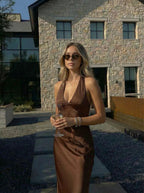 Satin V-neck Backless Bow-tied Mermaid Long Dress