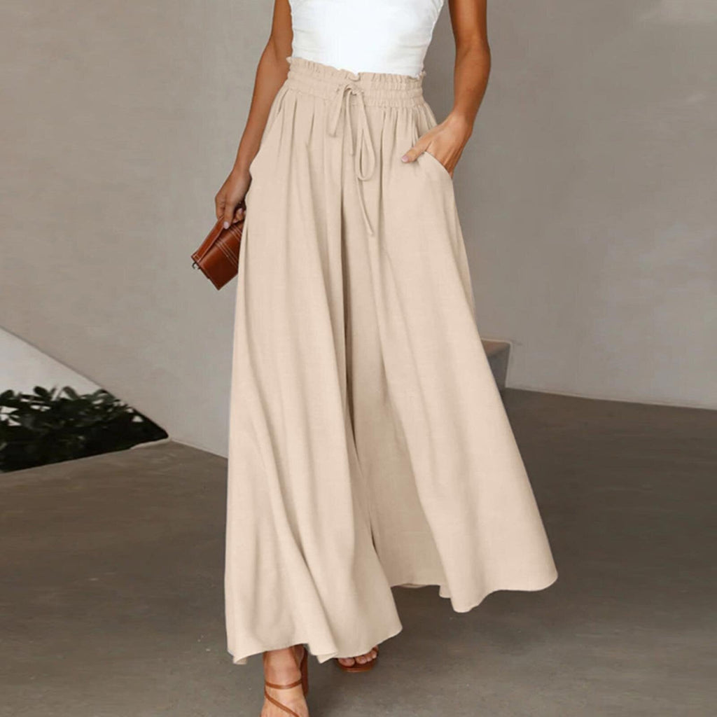 Women's Fashion Wide Leg Elastic Waistband Wide Leg High Waist Long Dress Pants