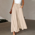 Women's Fashion Wide Leg Elastic Waistband Wide Leg High Waist Long Dress Pants