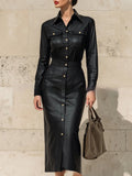 Women's Stylish Elegant Waist-cinching Figure-hugging Single-breasted High-quality Long Dress