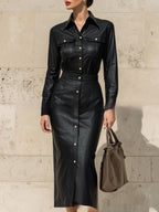 Women's Stylish Elegant Waist-cinching Figure-hugging Single-breasted High-quality Long Dress