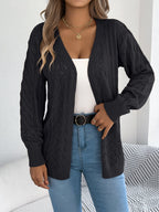 Women Casual Hollow Out Lantern Sleeve Long Sleeve Cardigan Sweater Coat