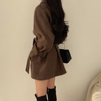 Korean Style Mid-length Fashion Lace-up Retro Woolen Trench Coat Coat