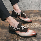 Men's Fringed Leather Shoes British Pointed Gradient Loafers