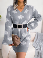 Women's Color-Blocked Cloud Lantern Sleeve Knitted Slip Dress