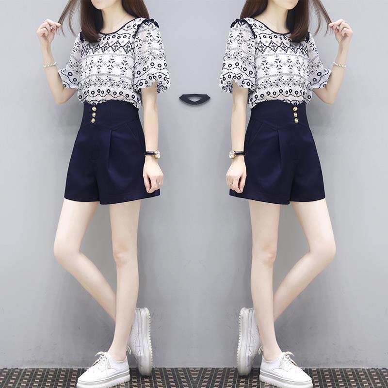 Women's Fashion Casual Short-sleeve Top And Pants Set
