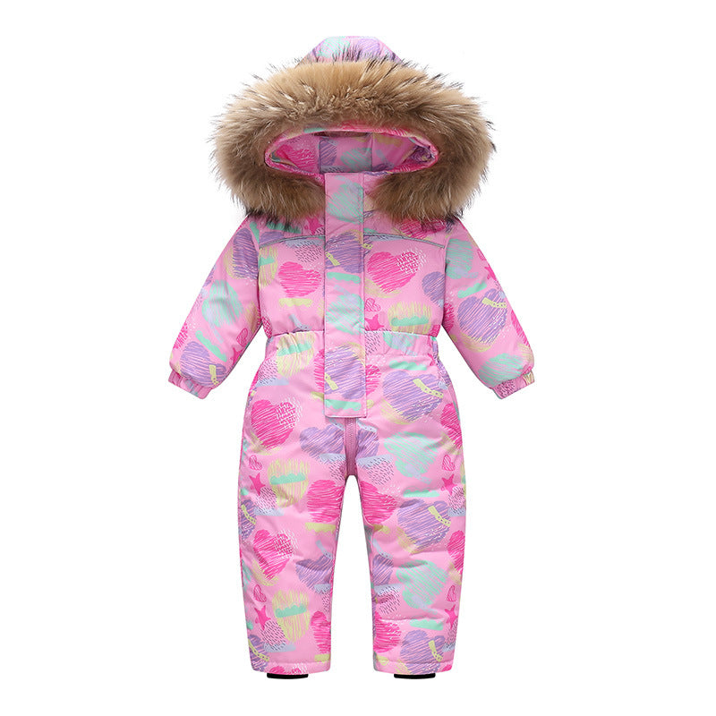New-style Winter Down Jacket Thickened Children's One-piece Ski Suit