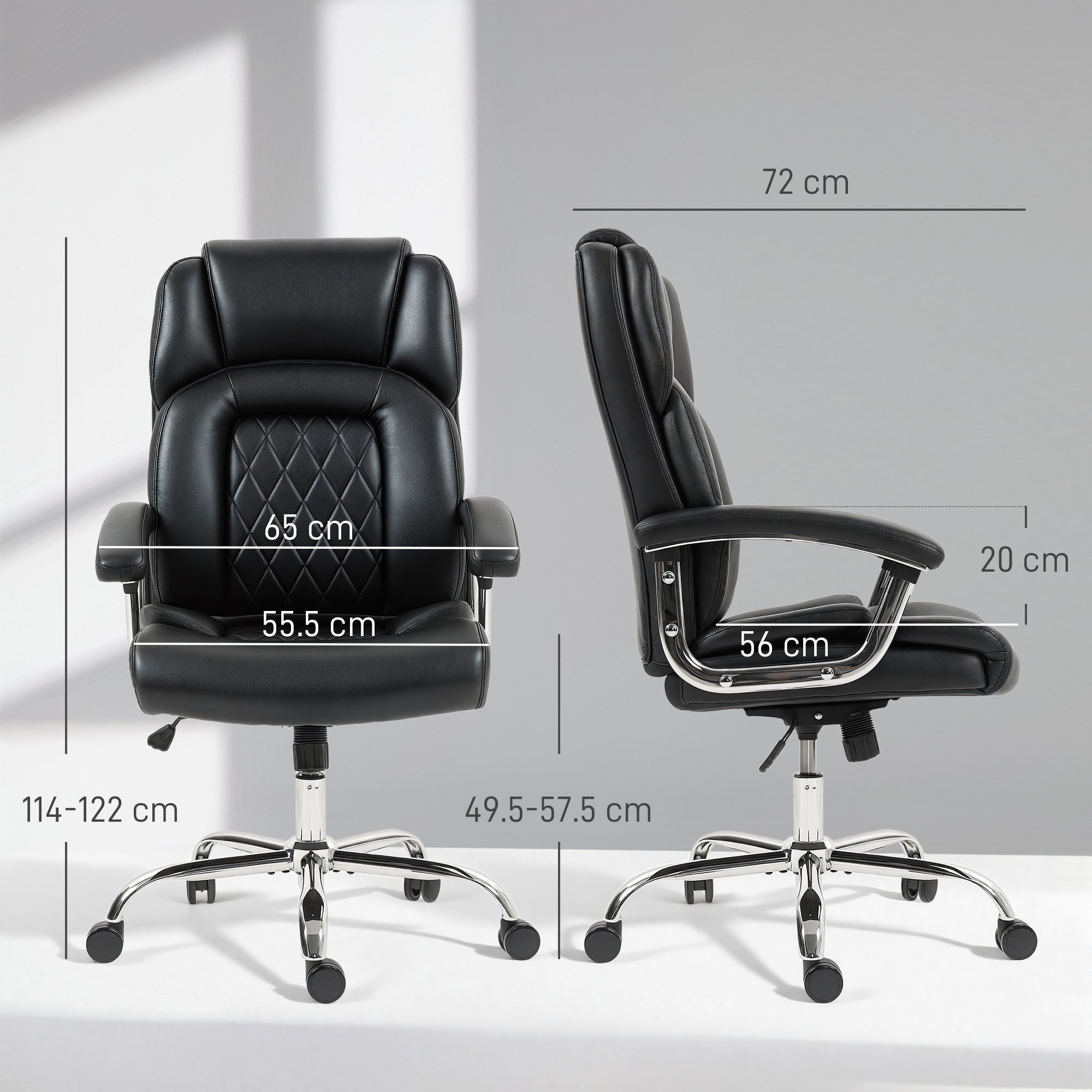 HOMCOM Big and Tall Office Chair 180kg with Spring Cushion, PU Leather - Black