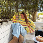 Casual Fashionable Retro Loose-fit Sweater With Batwing Sleeves
