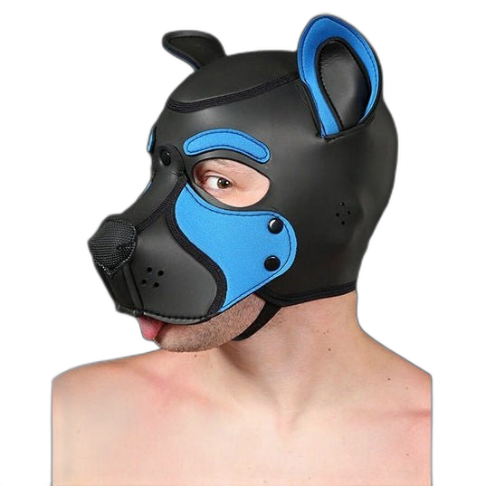 Mr S Leather NEOPRENE FRISKY Puppy Hood | Black & Cobalt