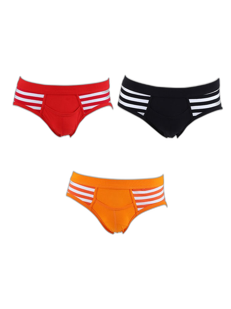3 Pack Men's Mid-Rise Cotton Striped Briefs