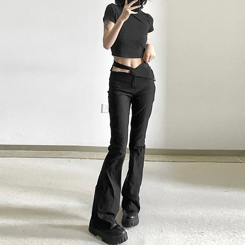 Hipster Street Hollow-out Fashion High Waist Slimming Pearl Chain Casual Trousers