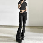 Hipster Street Hollow-out Fashion High Waist Slimming Pearl Chain Casual Trousers
