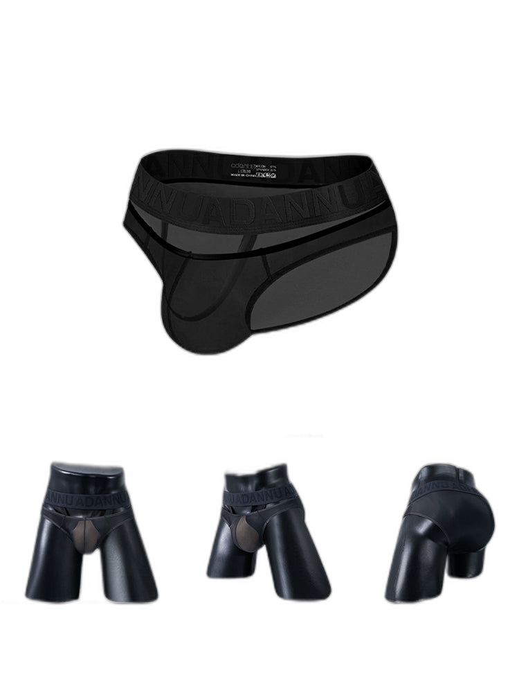 2 Pack Men's Stretch Solid Color Sexy Crotch Single-Layer Briefs
