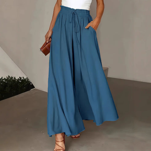 Women's Fashion Wide Leg Elastic Waistband Wide Leg High Waist Long Dress Pants