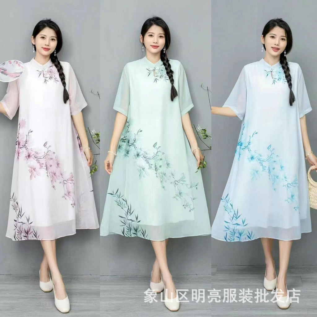 Women's Fashionable Chinese-style Retro Dress With Frog Buttons And Stand Collar