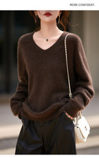 V-neck Cashmere Knit Women's Loose-fit Sweater