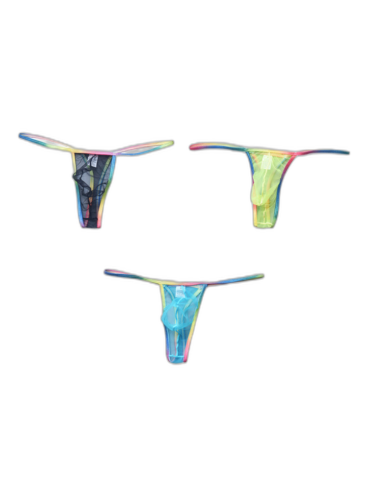 3-pack Men's Sexy Rainbow Transparent Convex Pouch Breathable Thong