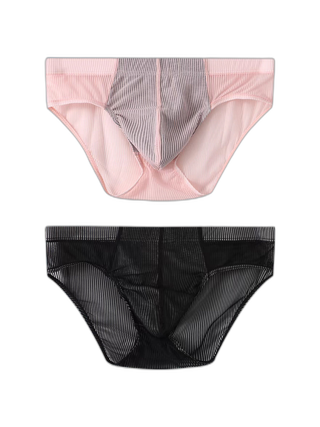 2 Pack Men’s Striped Separate Pouch Thin Briefs