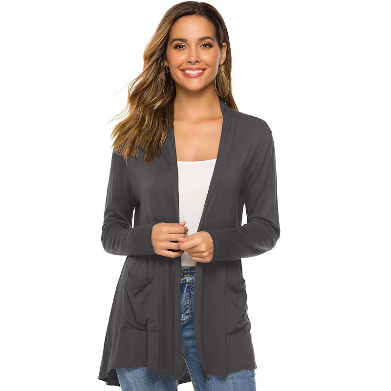 European And American Mid-length Long-sleeved Cardigan Sweater Women