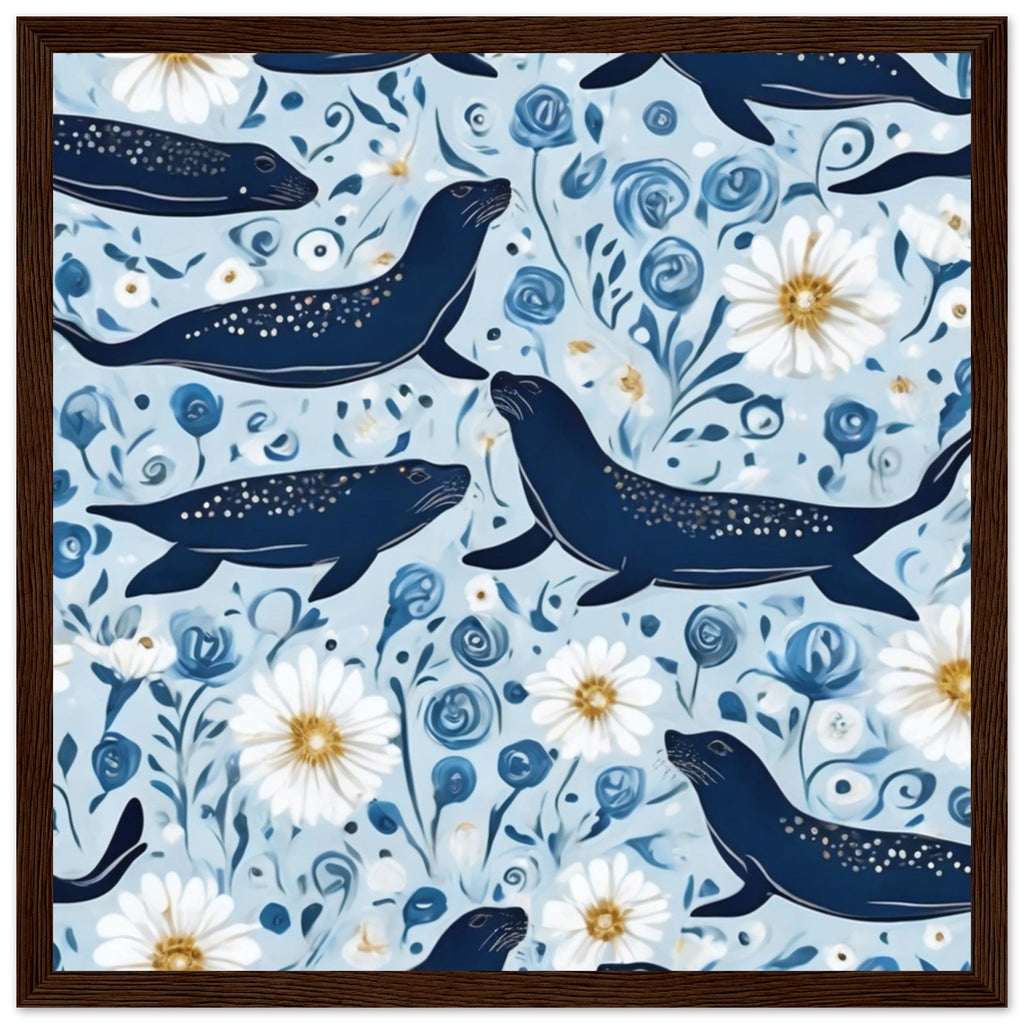 Whimsical Seal and Daisy Framed Wall Art