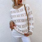Half High Neck Christmas Snowflake Sweater Blouse
