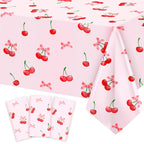 Caisehabu 3pc Cherry Birthday Tablecloths – 54 x 108 in Large Cherry & Bows Party Decor