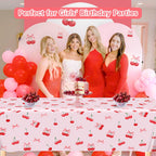 Caisehabu 3pc Cherry Birthday Tablecloths – 54 x 108 in Large Cherry & Bows Party Decor