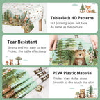 Caisehabu Woodland Baby Shower Tablecloth Set – 3pc, 54 x 108 in, Forest Animals Theme (Baby Boy)